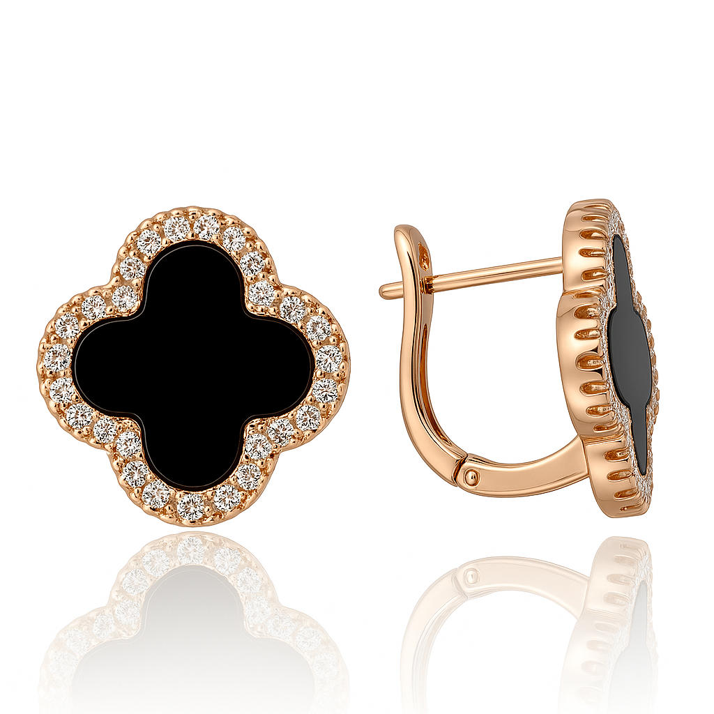 Сережки клевер з камінчиками медзолото 15 мм