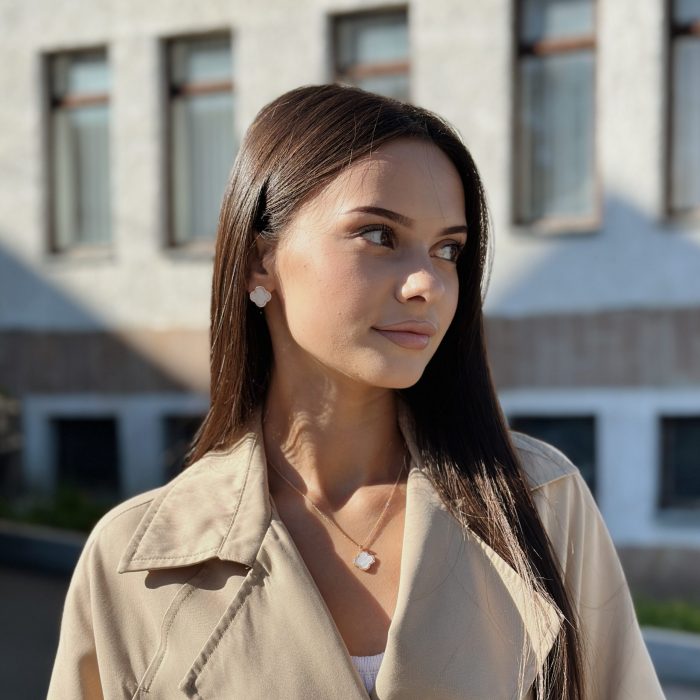 Набір клевер з камінчиками (сережки та підвіска) медичне золото - Зображення 2