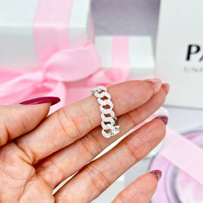 Срібна каблучка Pandora Кубинське плетіння з паве - Зображення 4