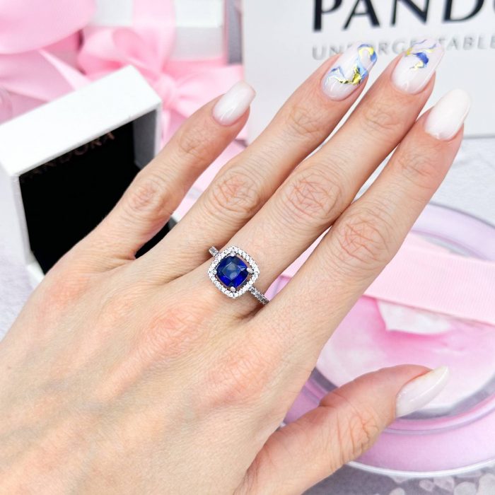Срібна каблучка Pandora з синім квадратним каменем - Зображення 2