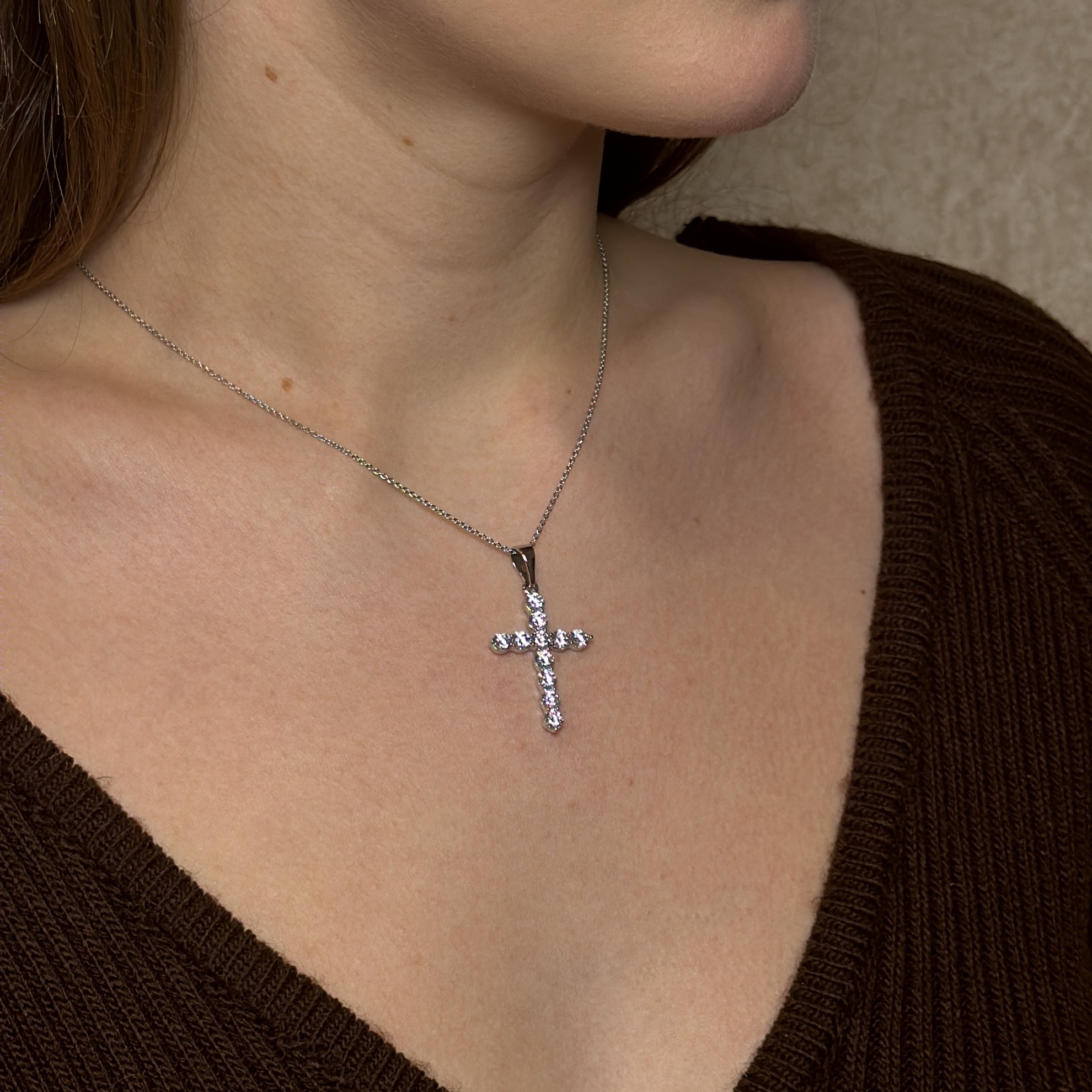 Підвіска Хрестик з камінням медичне золото 30х20 мм - Зображення 3