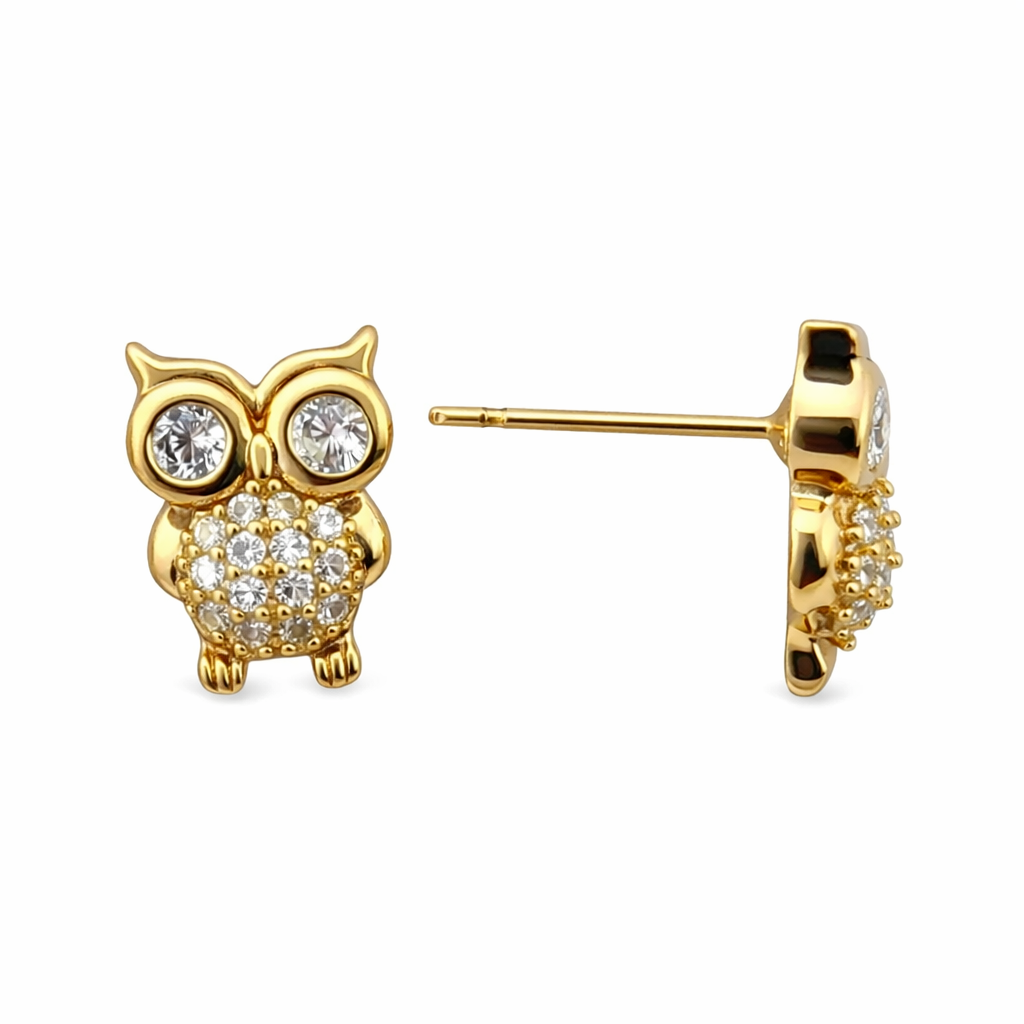 Дитячі сережки-пусети Сова медзолото