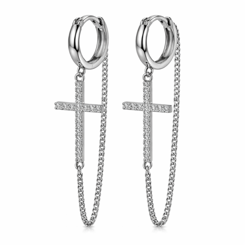 Сережки Хрестики з ланцюжком медичне золото